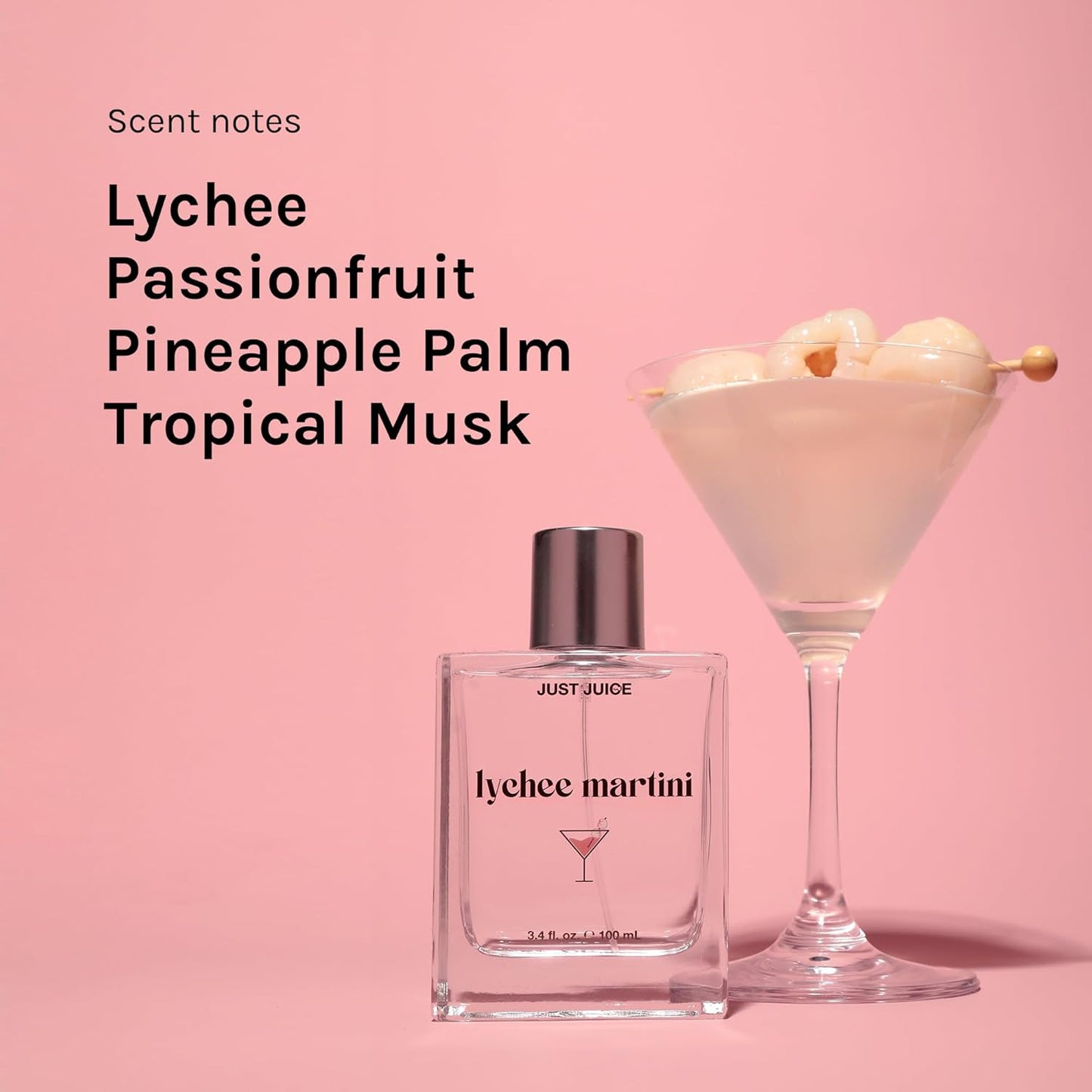 Just Juice Lychee Martini - Lychee, Passion Fruit, and Musk Perfume for Women and Men - Fruity and Tropical Summer Perfume - 3.4 oz