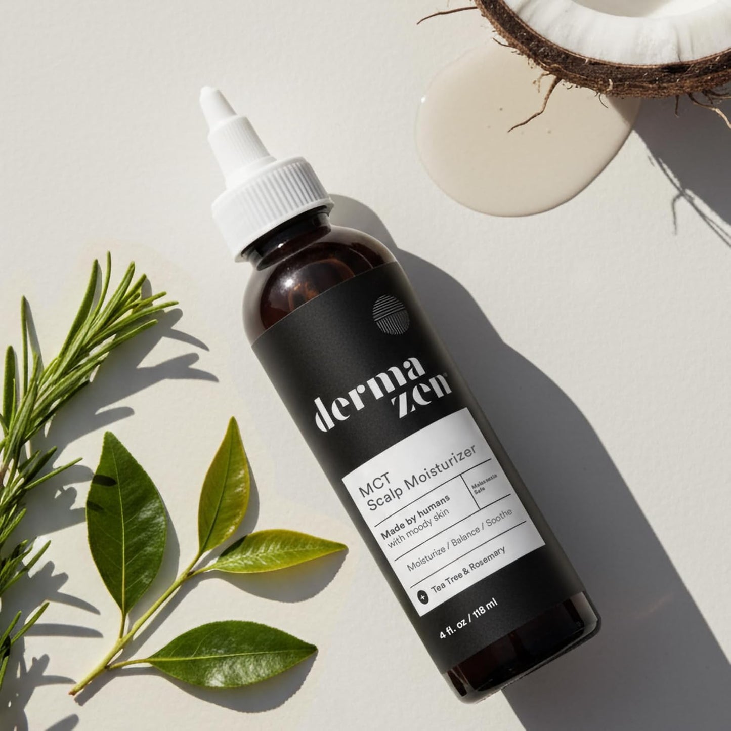 Dermazen Malassezia-Safe MCT Scalp Moisturizer for Men & Women - Natural Treatment for Dry, Flaky Scalp | Tea Tree & Rosemary Essential Oils for Hydration, Itch Relief & Hair Growth Support - 4oz