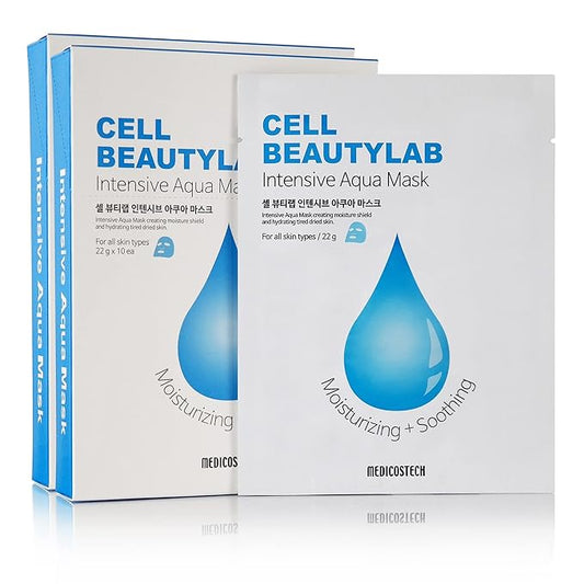 Intensive Aqua Mask 20 Pack｜Hydrating, Moisturizing and Soothing Face Sheet Mask for All Skin Types｜With Hyaluronic Acid, Panthenol, Shea Butter, Jojob Oil, Witch Hazel