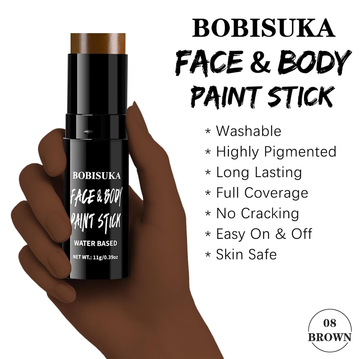 BOBISUKA Brown Face & Body Paint Stick Water-Based Washable Face Paint Makeup Stick for Halloween Skeleton, Skull, Devil, Demon, Fox, Hunting, Camo, Cosplay, SFX, Sports Eye Black & Costume Party