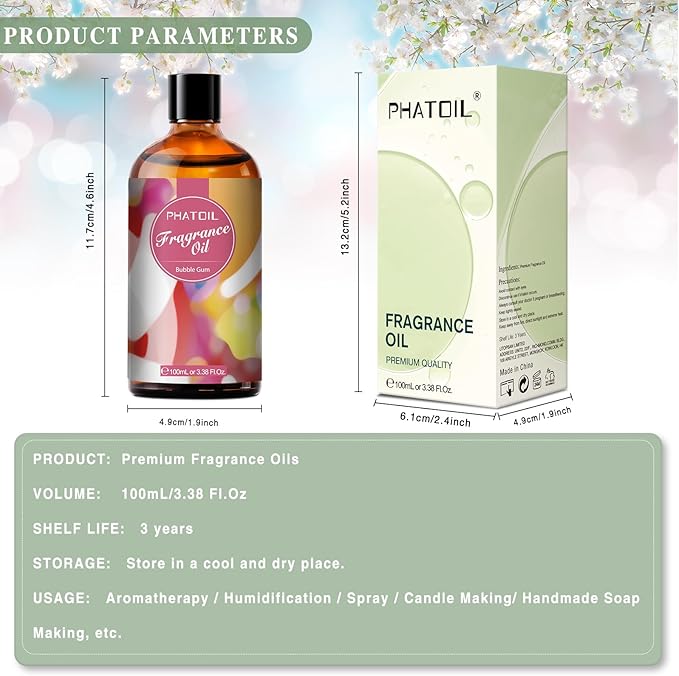 3.38FL.OZ Bubble Gum Fragrance Oils for Aromatherapy, Essential Oils for Diffusers for Home, Perfect for Diffuser, DIY Candle and Soap Making, DIY Scented Products - 100ml