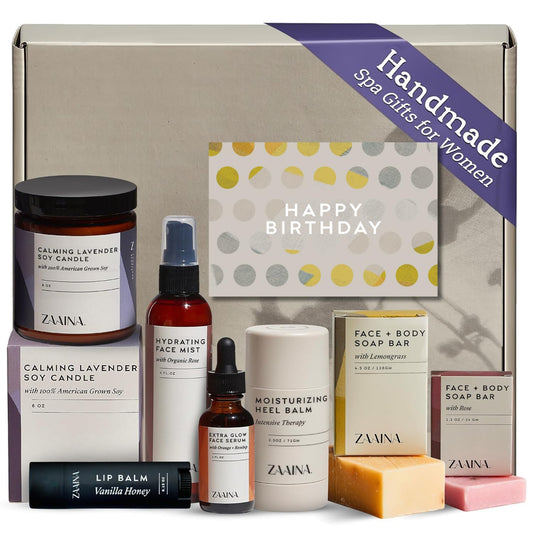 Birthday Gift Set for Women - Bath and Body Gift Set for Her, Relaxing Spa Kit Package, Self Care Gift Basket for Mom, Wife Friend Sister by ZAAINA (PREMIUM Birthday Spa Set w/ Candle)