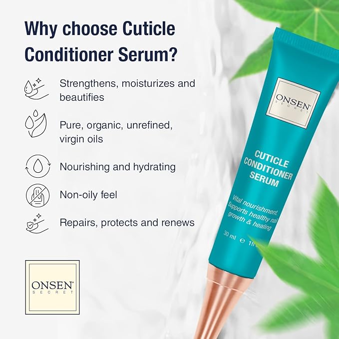 Onsen Secret Cuticle Conditioner Cream 30ml & Japanese Anti-Aging Firming Hand Lotion 135ml Bundle. Cuticle Oil Nail Care Serum Sooth, Repair & Strengthen Cuticles & Nails + Anti Aging Hand Cream