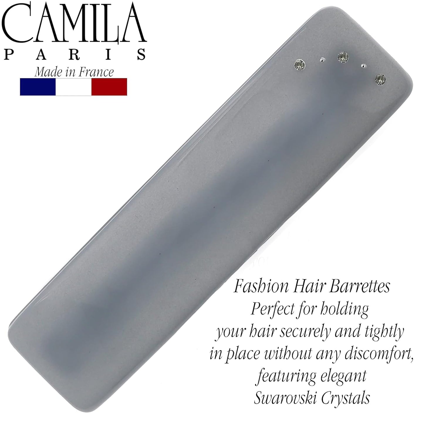 Camila Paris CP3445 French Hair Barrette Clip for Girls, Gray, Rubberized Automatic Clasp Strong Hold Grip Hair Clips for Women, No Slip and Durable Styling Girls Hair Accessories, Made in France