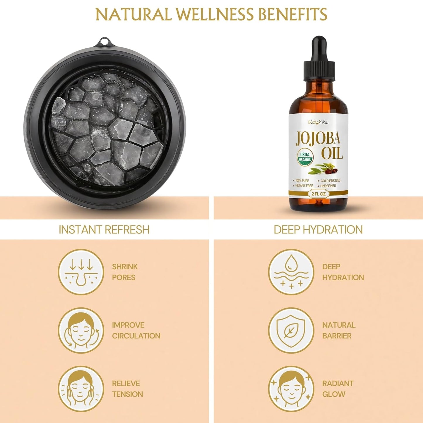 Face Ice Bowl Ice Bath Cold Plunge Dunk Dip - Silicone Collapsible Bucket Tub Subzero Basin Facial Plunge Bowl - Face Washing Ice Water Cleanse Jojoba Oil Dropper Skin Hair Lashes - 2 Fl Oz