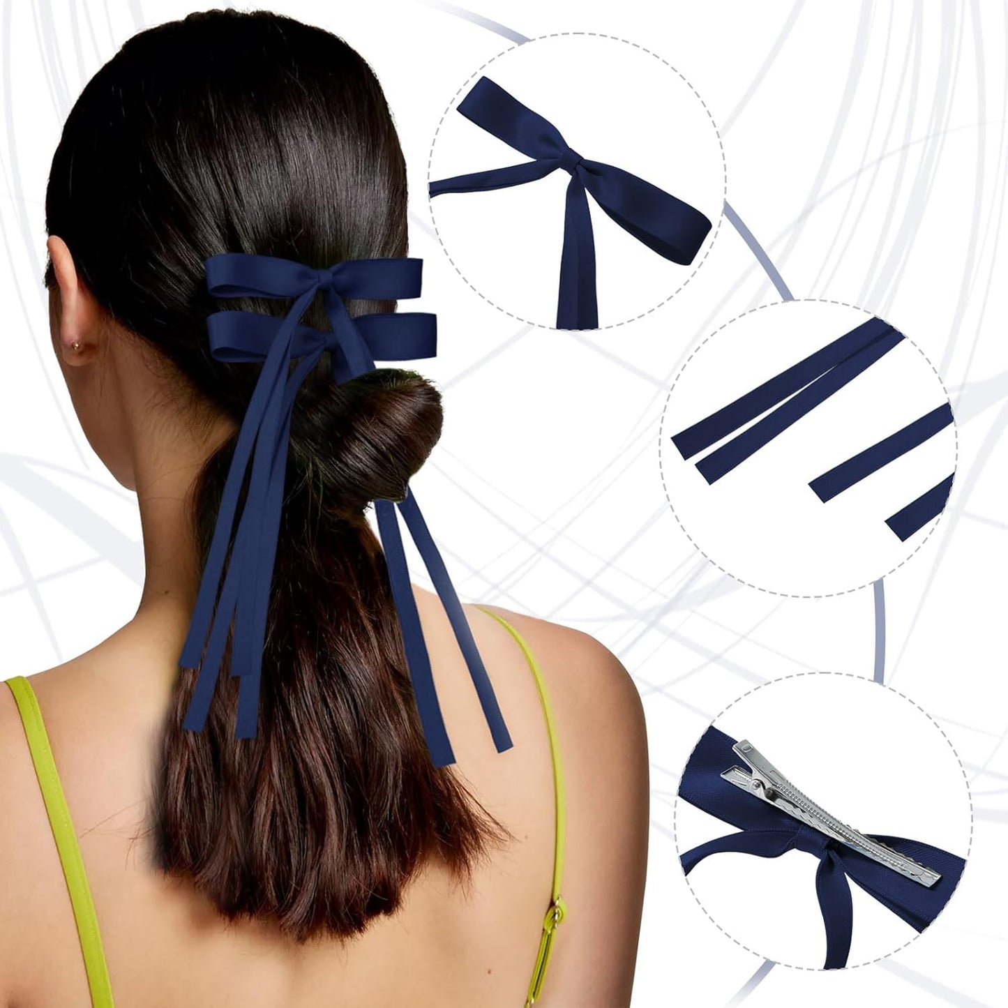 AWAYTR Hair Clip - 6Pcs Hair Bow Clip with Tassels and Bowknots for Women in Red/Black/Navy with Long Solid Hair Ribbons for Girls