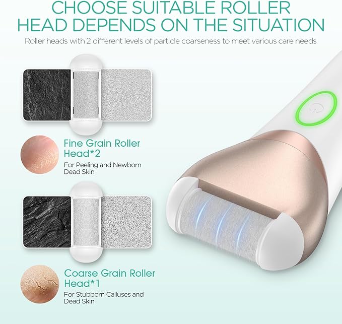 VOYOR Electric Foot Callus Remover Rechargeable Foot File Waterproof Pedicure Tools, Professional Callus Remover for Feet 3 Roller Heads Foot Scrubber Electric Foot Grinder CR300 (Champagne Gold)