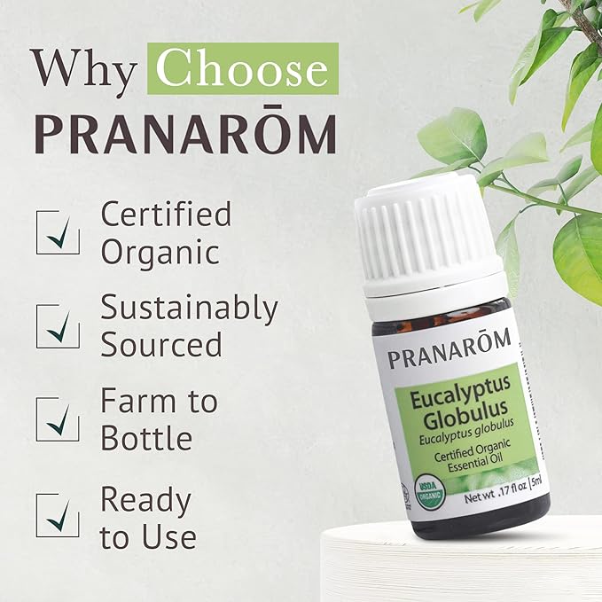 Pranarom - USDA Certified Organic Eucalyptus Globulus Essential Oil 5ml - Wellness Enthusiasts - Aromatherapy - Certified Organic Purity - 100% Pure, Non-GMO, Vegan