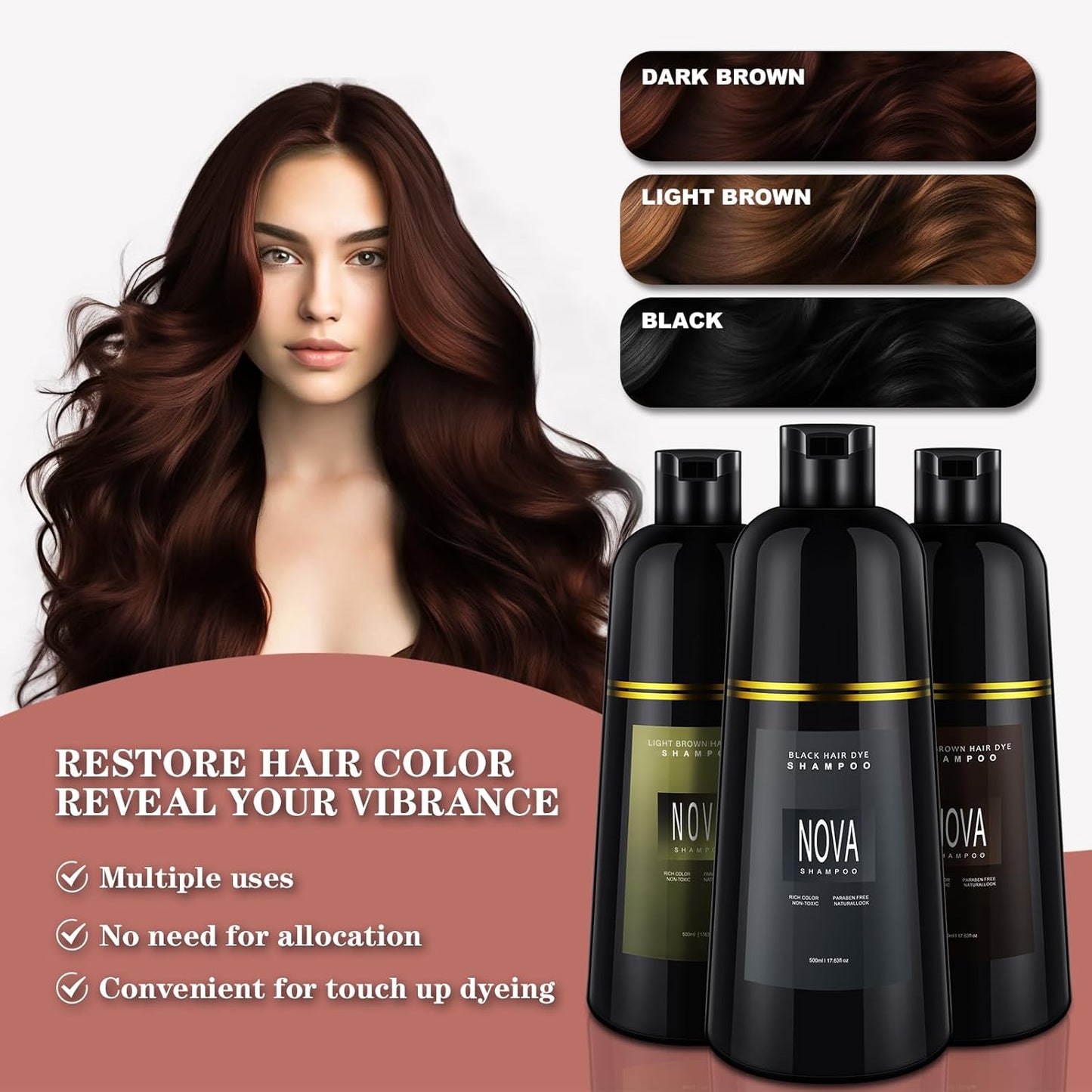 Hair Dye Shampoo & Champu Para Canas - Natural 3-in-1 Instant Gray Coverage for Men & Women (Black-500ml)