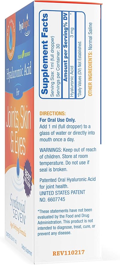 Hyalogic Synthovial Seven Hyaluronic Acid Liquid - HA Support - Vegan - 1 oz