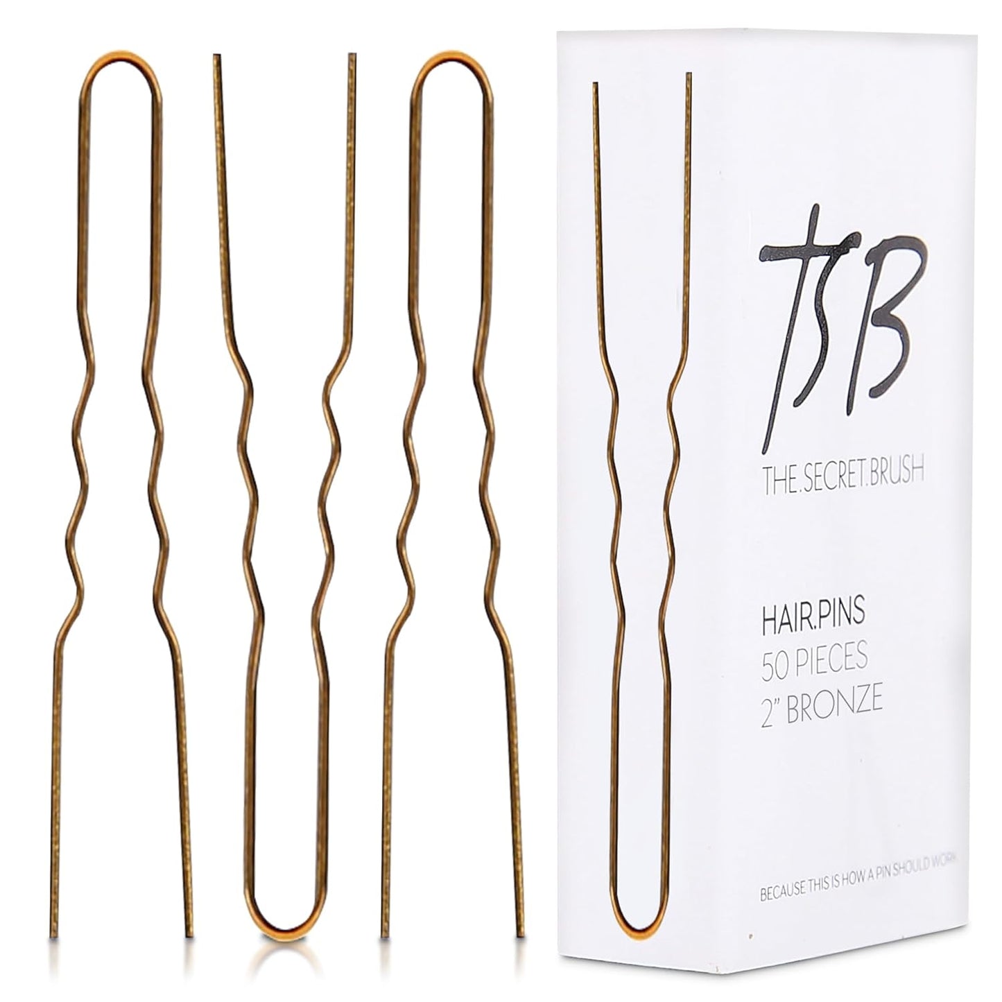 TSB NUSA No.2 Flexible Bronze Hair Pins Set of 50-2.0 Inch Pins Vintage Style, Strong Hold, Comfortable & Sleek Design - Hand Polished Tips - Ideal for Beauty Experts & Hairstyling Professionals