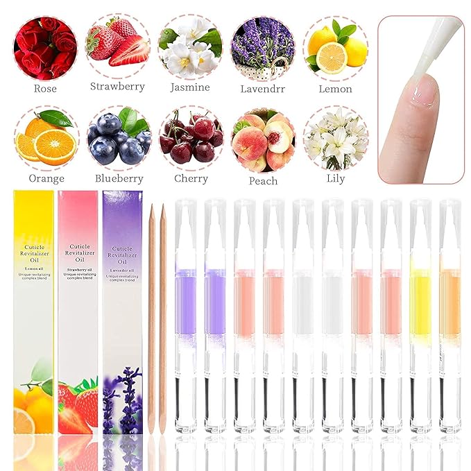 10pcs Cuticle Oil Pens Gel,Nail Oil Pen Nail Nourishment Polish for Nails Moist and Treatment,10Kinds of Fruity Smell Cuticle Revitalizer Oil Pen with Soft Brush,Nail Oil Manicure Repair The Cuticle,
