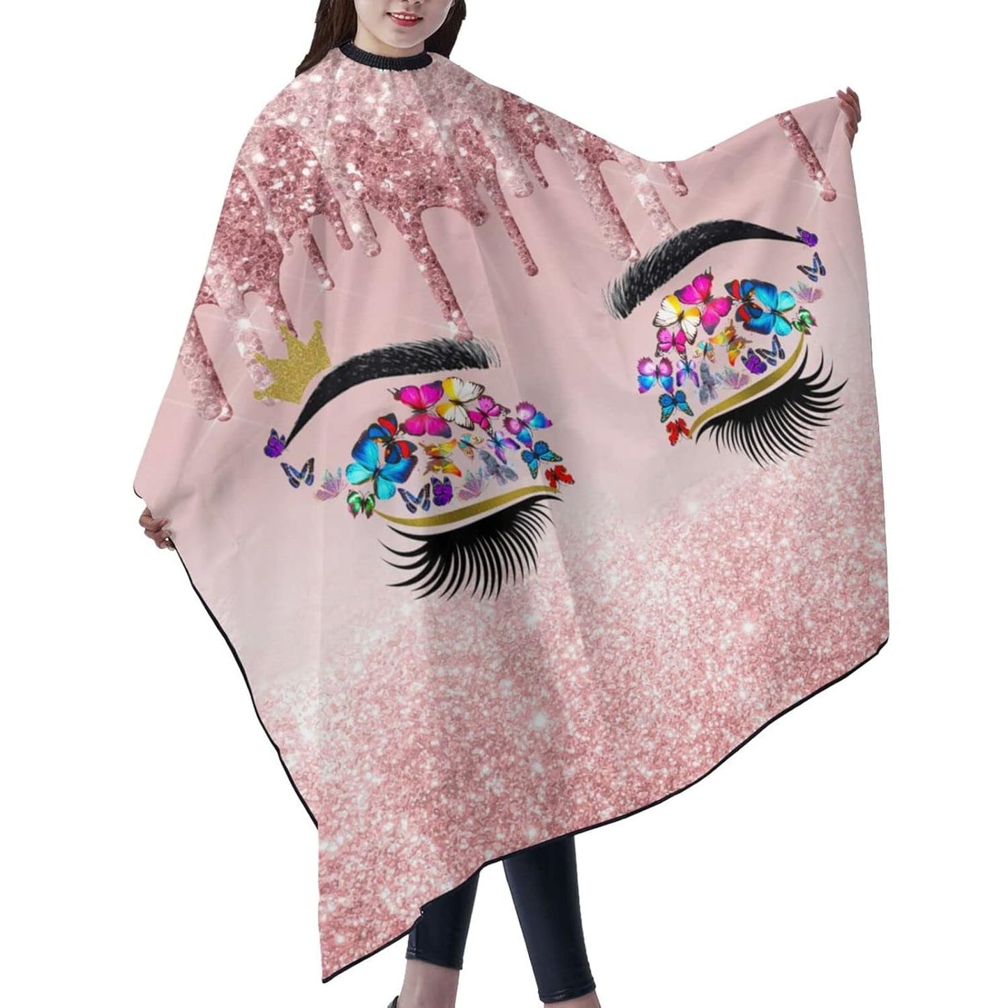 Barber Cape Hello Glitters Gorgeous Eyelash Pink Salon Apron Hair Cutting Cape Barbershop Kits For Women-55''X66''