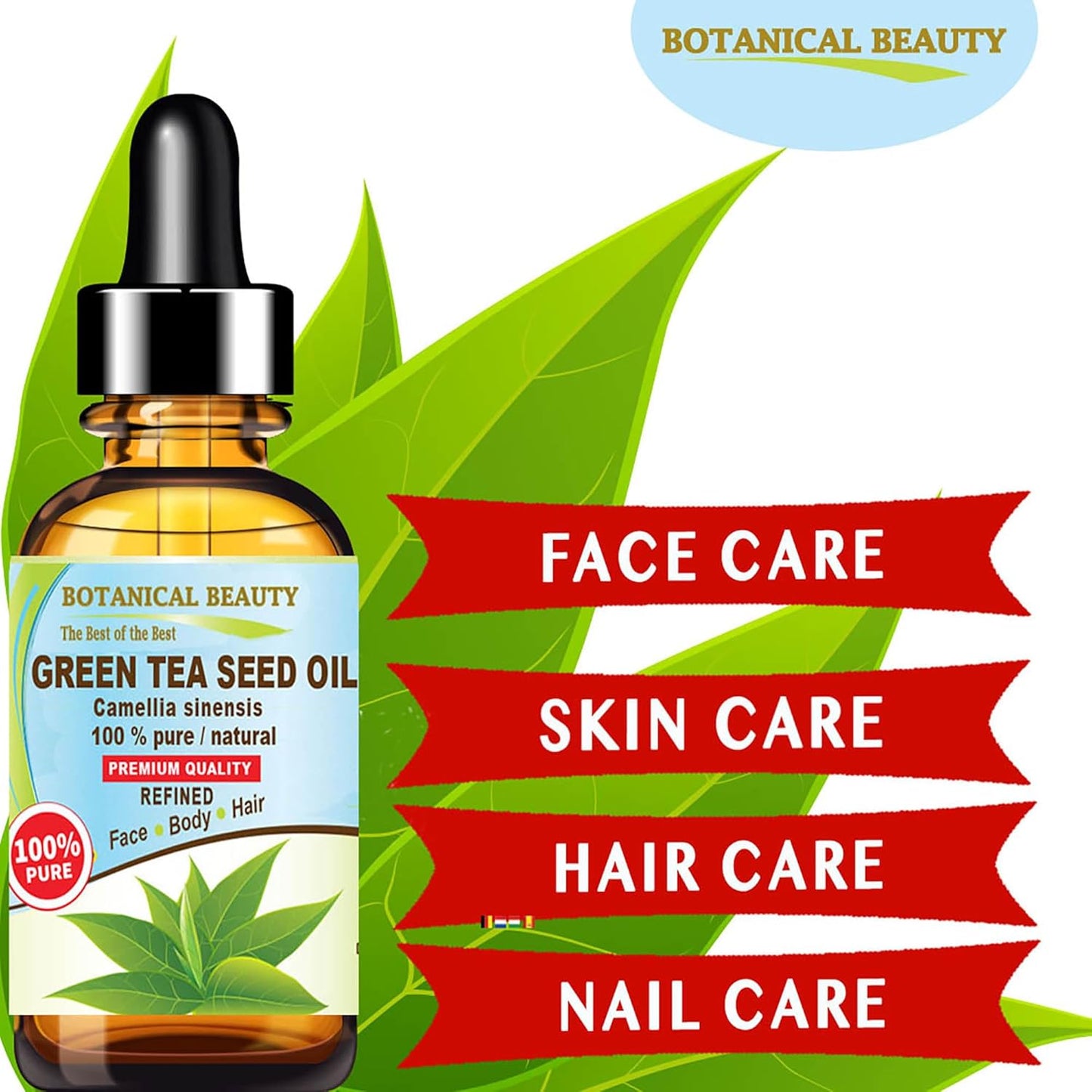 Botanical Beauty GREEN TEA SEED OIL Camellia Sinensis Oil 100% Pure Natural Undiluted Cold Pressed Carrier Oil for Face, Skin, Hair, Nails. 2 Fl.oz 60 ml. Rich in Vitamin C, Vitamin E