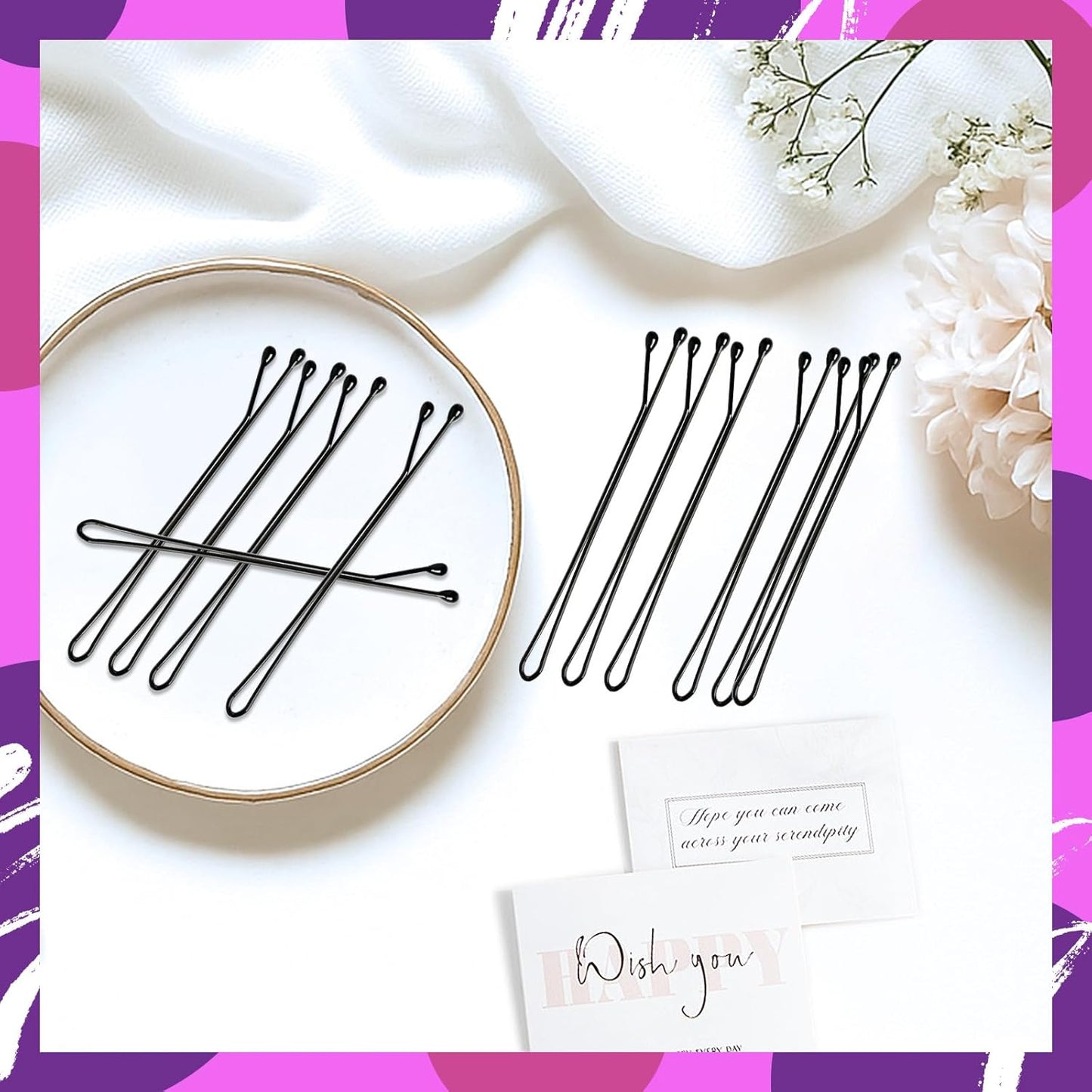 2.2 Inch Black Hair Bobby Pins Metal Clips Flat Straight Ball Tips Non-slip Decorative Long Short Women Girls Nickel Free Hairdressing Wedding Accessories with Case 100 PCS