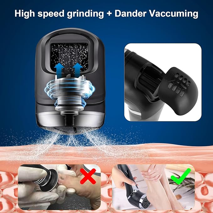 Electric Foot Callus Remover, IPX7 Waterproof Pedicure Kit Rechargeable Calloused Feet Remover Tool with LCD Display, 2-Speed Dual Motors for Efficient Exfoliation of Dead Skin on Feet