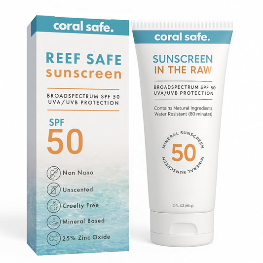 Reef Safe Mineral Sunscreen Travel Lotion SPF 50 - Mexico & Hawaii 104 Reef Act Compliant, Biodegradable, Zinc Oxide, Oxybenzone & Octinoxate Free, Water Resistant, Natural Ingredients, by Coral Safe