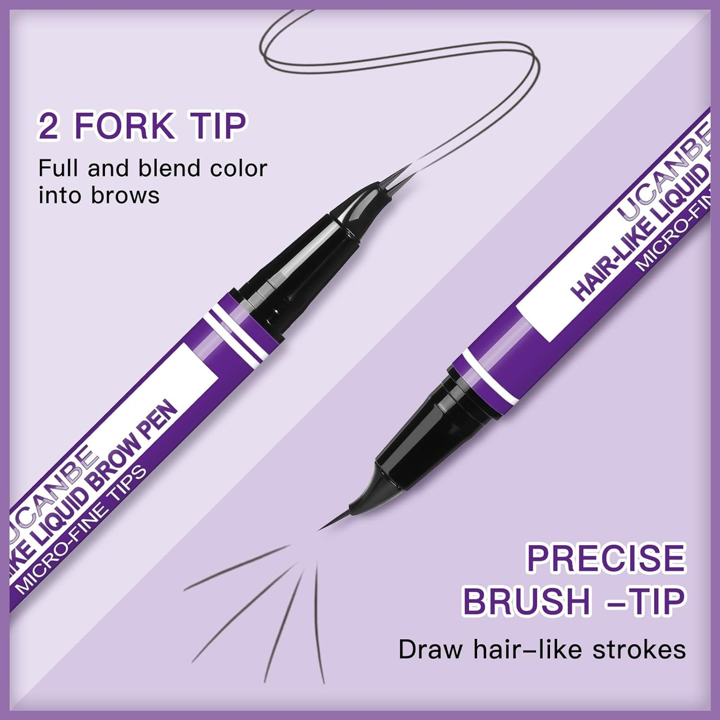 UCANBE Curved Eyebrow Pencils for Women with Spoolie Brush,Dual-Ended Eyebrow Pen with 2-Fork-Tip&Precise Brush-Tip,Microblading Brow Pen for Hair-Like Brows,Waterfool, Long Lasting,Light Brown