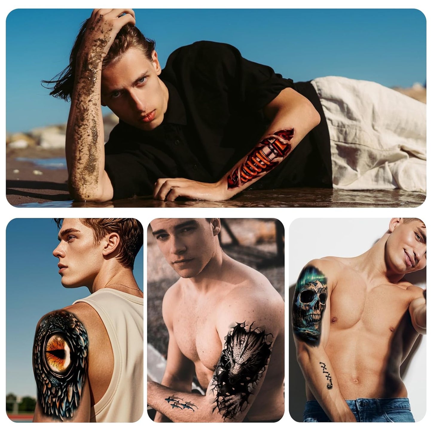 77 Sheets 3D Temporary Tattoo for Men Women, Temp Lion Tiger Dragon Spider Scorpion Snake Jellyfish Rose Tattoo Stickers for Adult Neck Arm, Flower Bow Whale Eagle for Boys Girls Party Suppply