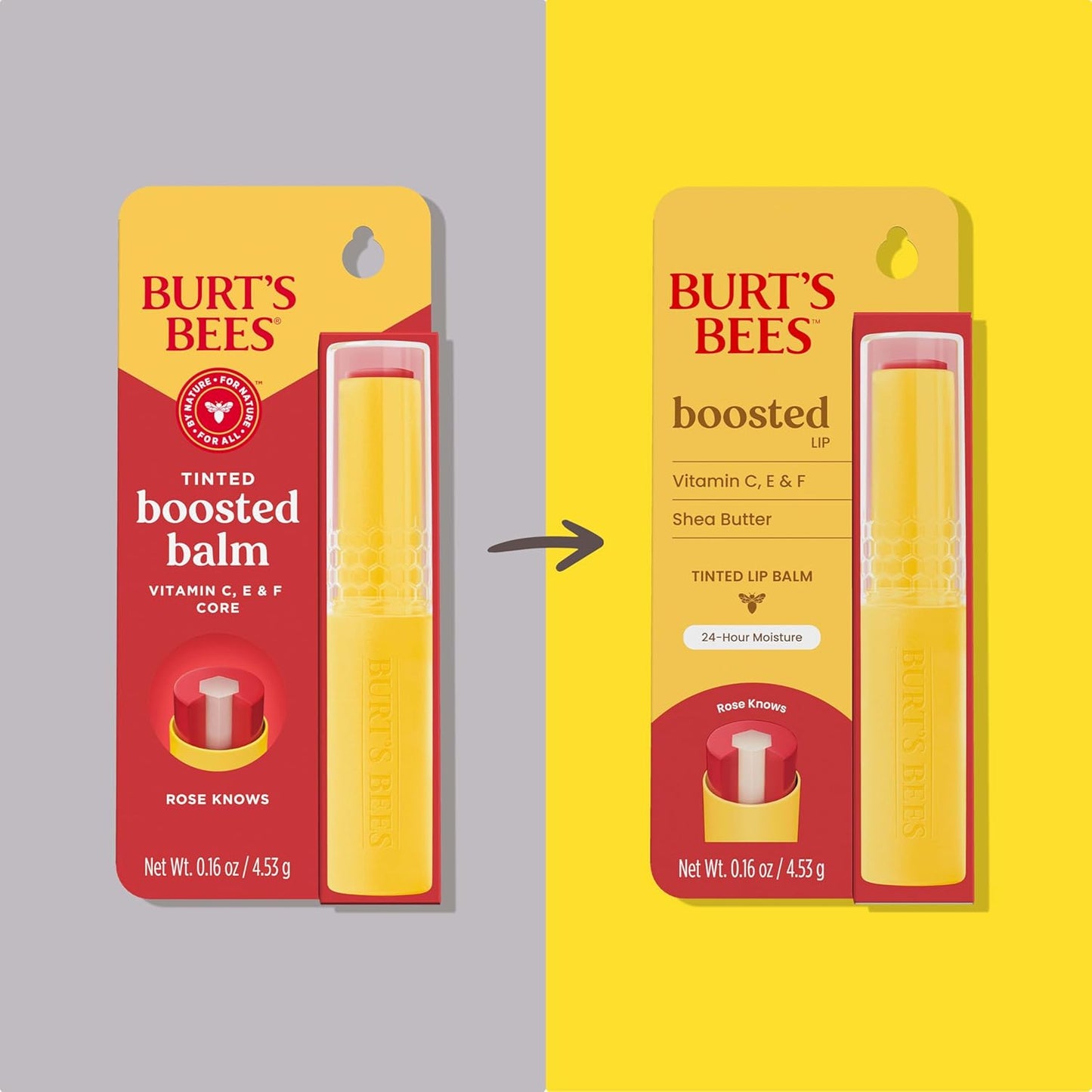 Burt’s Bees Stocking Stuffers, Tinted Boosted Balm, Rose Knows, Hydrating Tinted Lip Balm, 24 Hour Lip Moisturizer with Responsibly Sourced Beeswax, 100% Natural Origin, 1 Count, 0.16oz