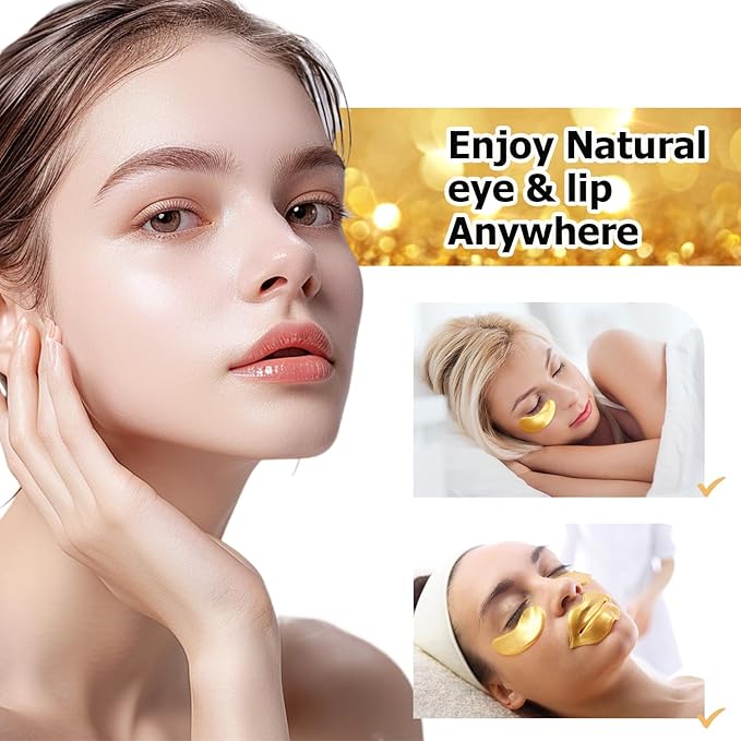 40 Pairs Peach Red Lip Masks & Eye Masks, 24K Gold Gel Collagen Eye Patches for Puffy Eyes, Dark Circles, Wrinkles and Eye Bags, Collagen Crystal Mask Set for Women Men