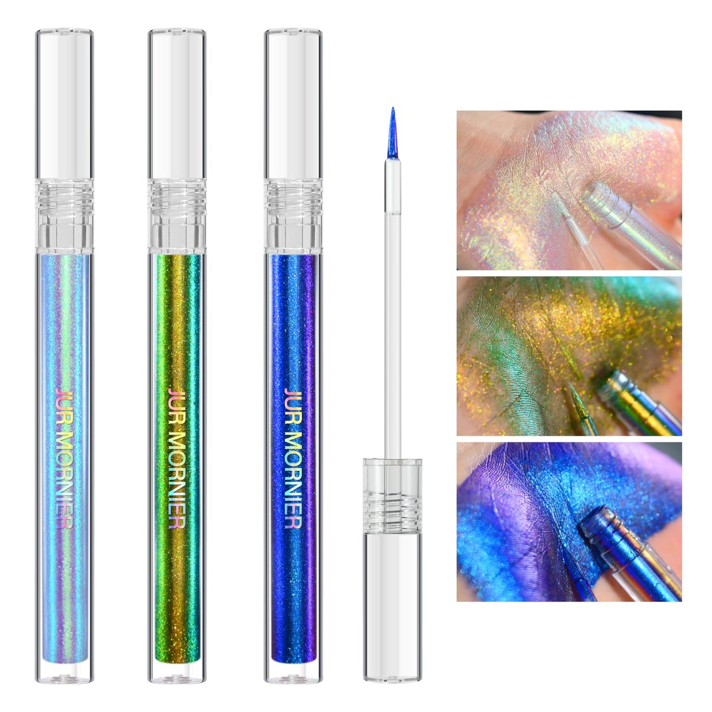Multichrome Eyeliner,3 Colors Colorful Chameleon Eye Liner Set,Metallic Holographic Eyeliner Pen For Halloween Makeup,Waterproof Smooth High Pigment Eyeshadow Highlighter(104+105+106)