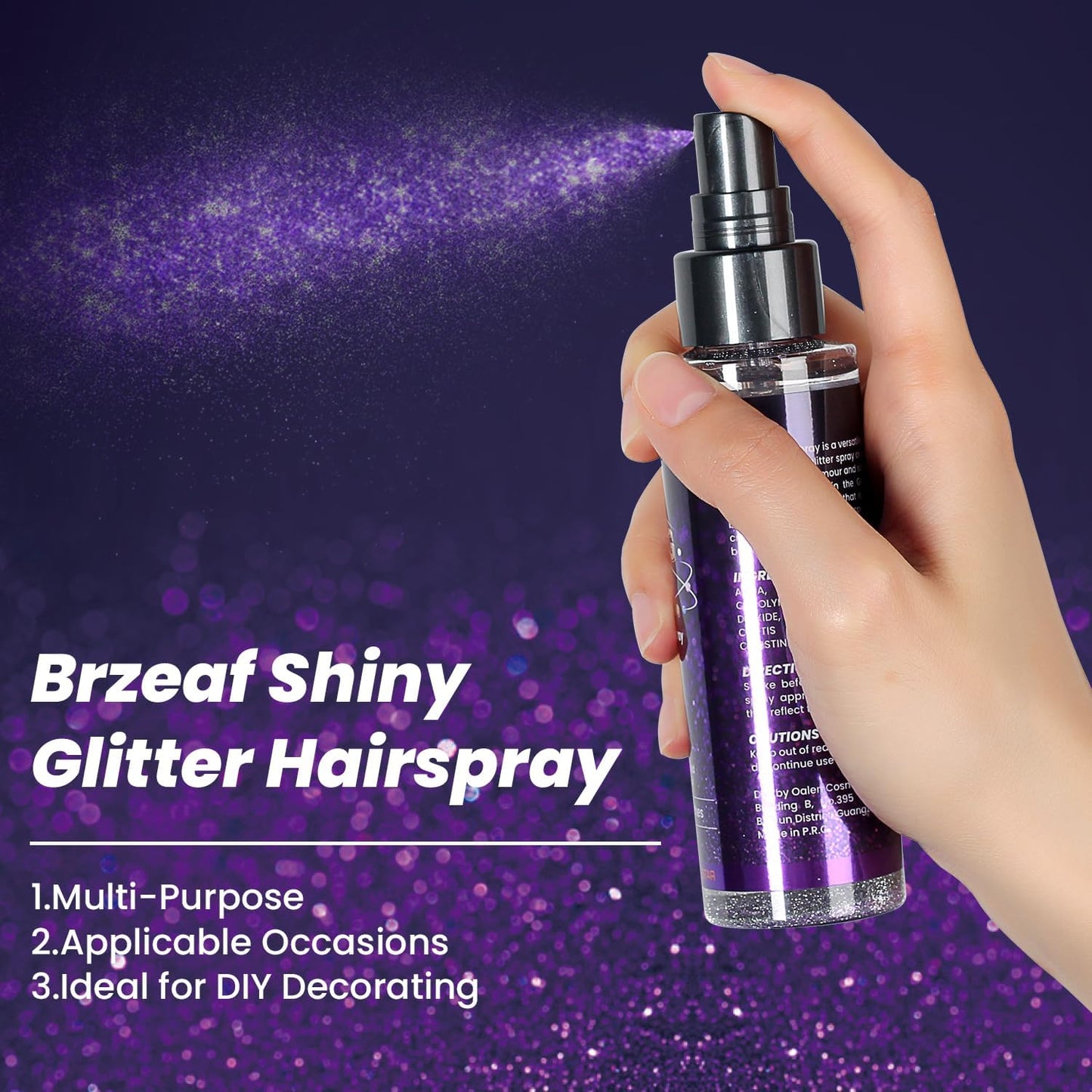 Brzeaf Glitter Spray, Halloween Glitter Spray for Hair and Body, Long-Lasting & Quick-Drying, Shiny Glitter Hairspray, Waterproof Body Glitter, for Stage Makeup and Festival Rave