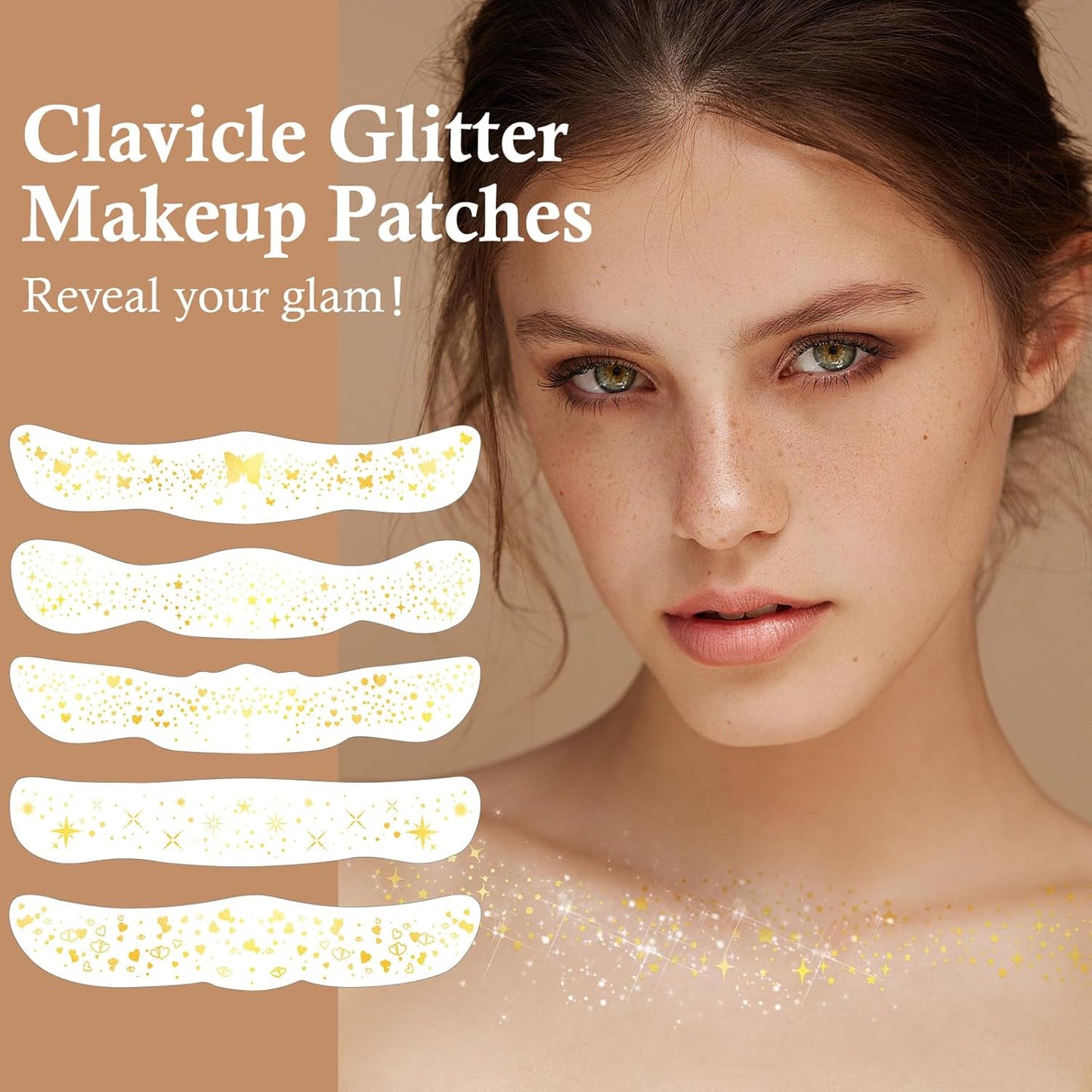 HyperFun 9 Pcs Face Glitter Freckles, Face Clavicle Glitter Fake Freckles Sticker, Waterproof Sparkle Freckles Makeup Patches for Women Rave Festival Accessories Concerts Party Prom