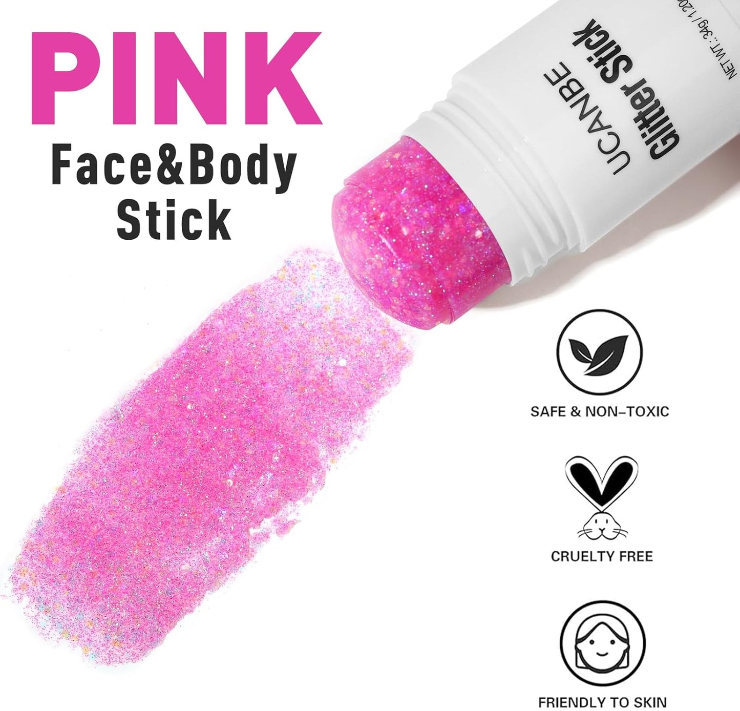 UCANBE Pink Body Glitter Stick for Singer Concerts Music Festivals, Face Glitter Makeup for Face Body Hair Eyes & Lips, Chunky Glitter Sparkling Mermaid Sequins for Women 1.2OZ