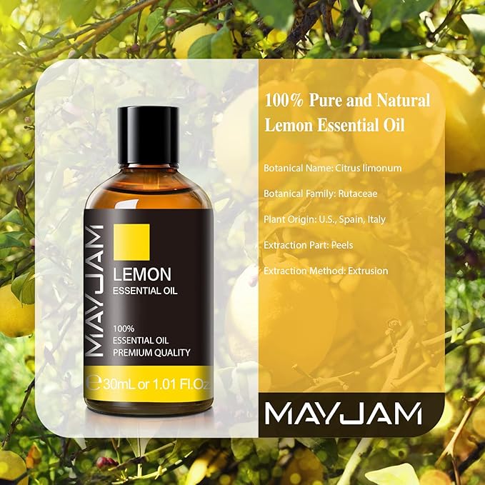 Lemon Essential Oil 30ML/1.01FL.OZ, MAYJAM Premium Lemon Oil Essential Oils with Glass Dropper, Great for Aromatherapy Diffuser and Candle Soap Making