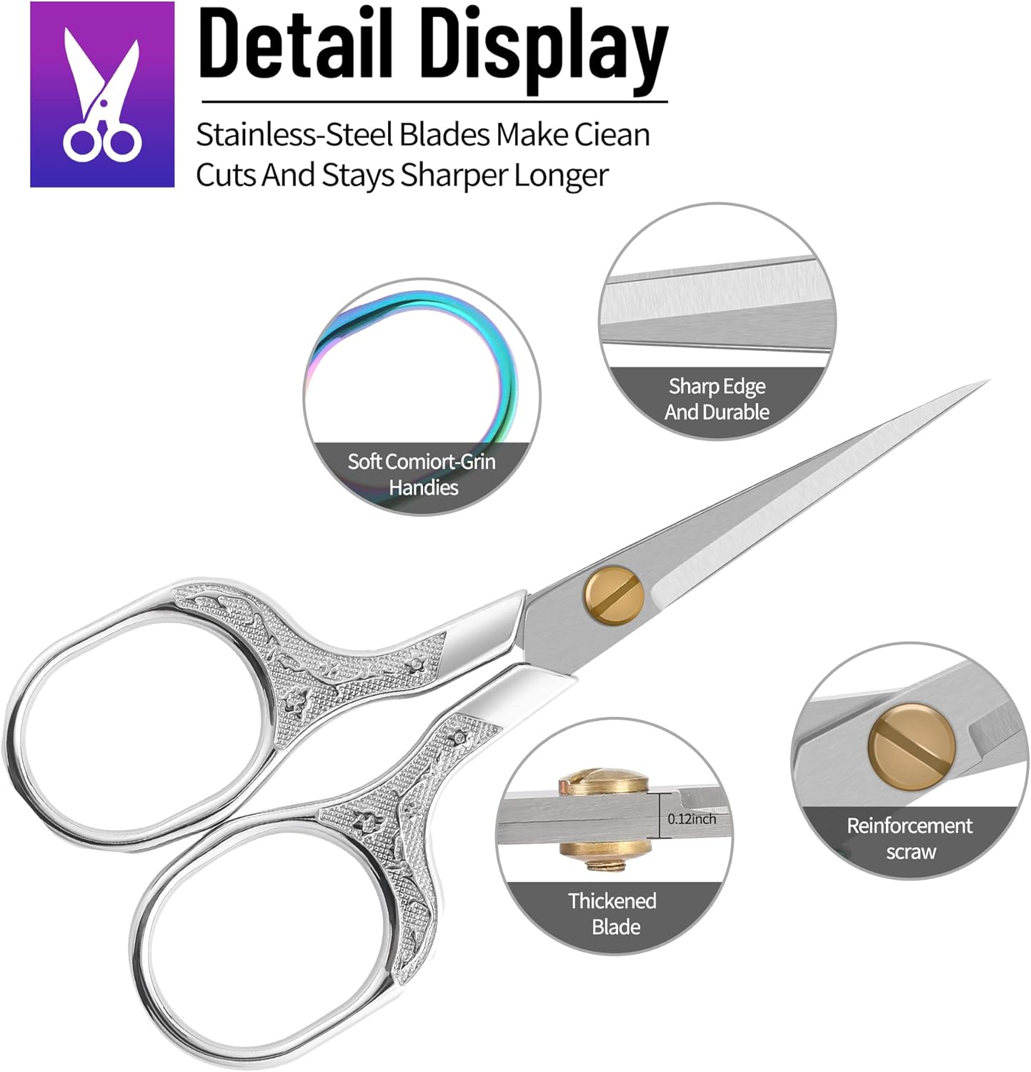 Facial Small Hair Grooming Beauty Scissors,2pcs 5 inch Comestic Cutting shears for Men and Women,Hair Trimming,Beard,Nose Hair,Eyelash,Sewing,Embroidery,Craft, Art Work & Everyday Use