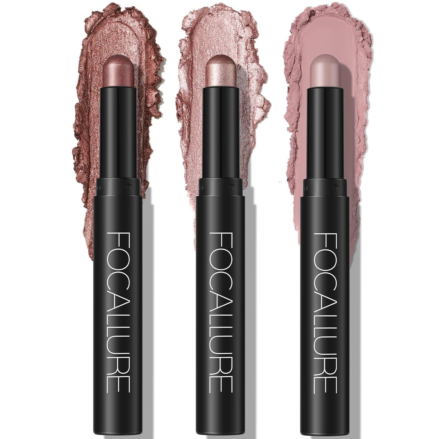 FOCALLURE 3PCS Cream Eyeshadow Stick Sets,Matte and Shimmer Eye Brightener, High Pigmented Crease-proof Pencil,Long Lasting Eye Shadow Highlighter Makeup,Rose Mirage