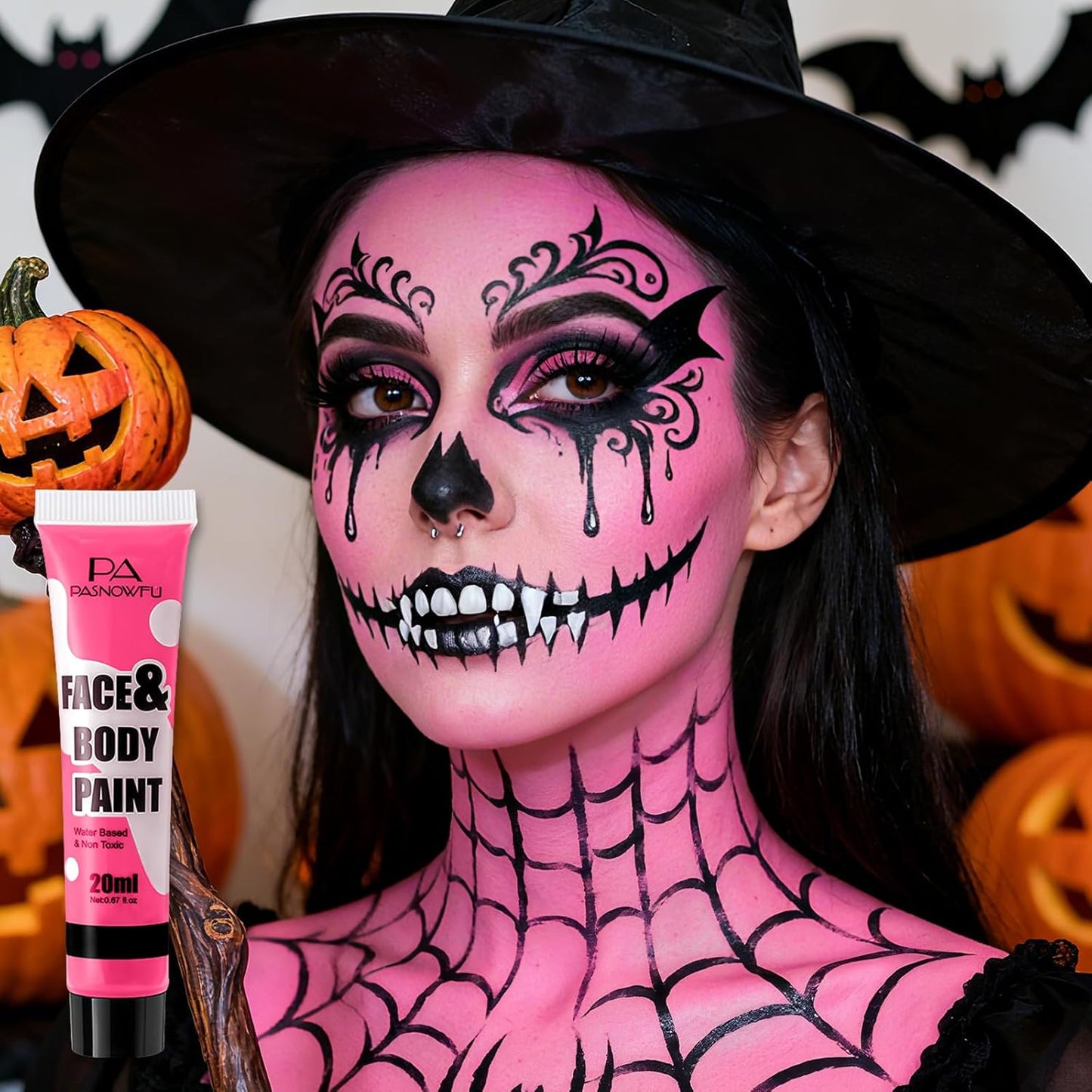 Pink Face Paint -Water Based Non-Toxic Highly Pigmented Body Painting for Vintage Doll Puppet Halloween SFX Cosplay, Full Coverage Washable Paint for Costume Party Stage Performance