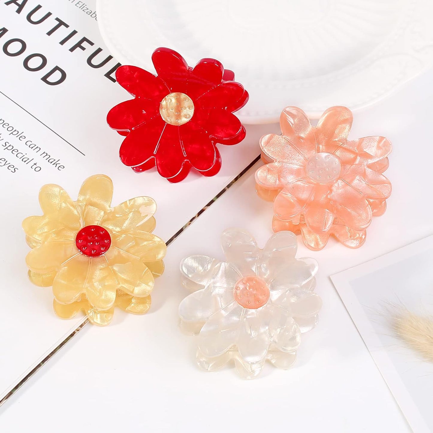 Jayongnee 3 PCS flower Hair Claw Clips for Women - Non-Slip Hair Clamps for Thin or Thick Hair - Cute flower Hair Accessories for Women Girls - Elegant Hair Styling Accessories (Multicolor, Medium)