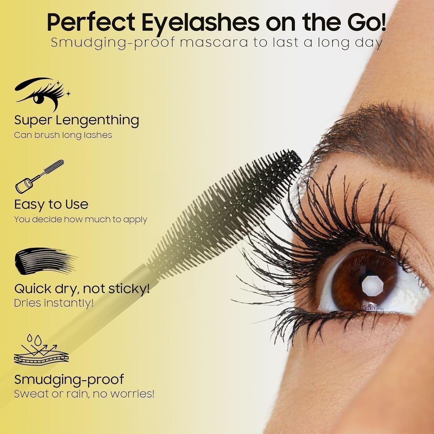 Waterproof Mascara Black, Mascara Volume and Length Smudge-Proof No Flaking, No Clumping for a Natural Full Fan Effect & 24H Wear, Paraben Free & Cruelty Free