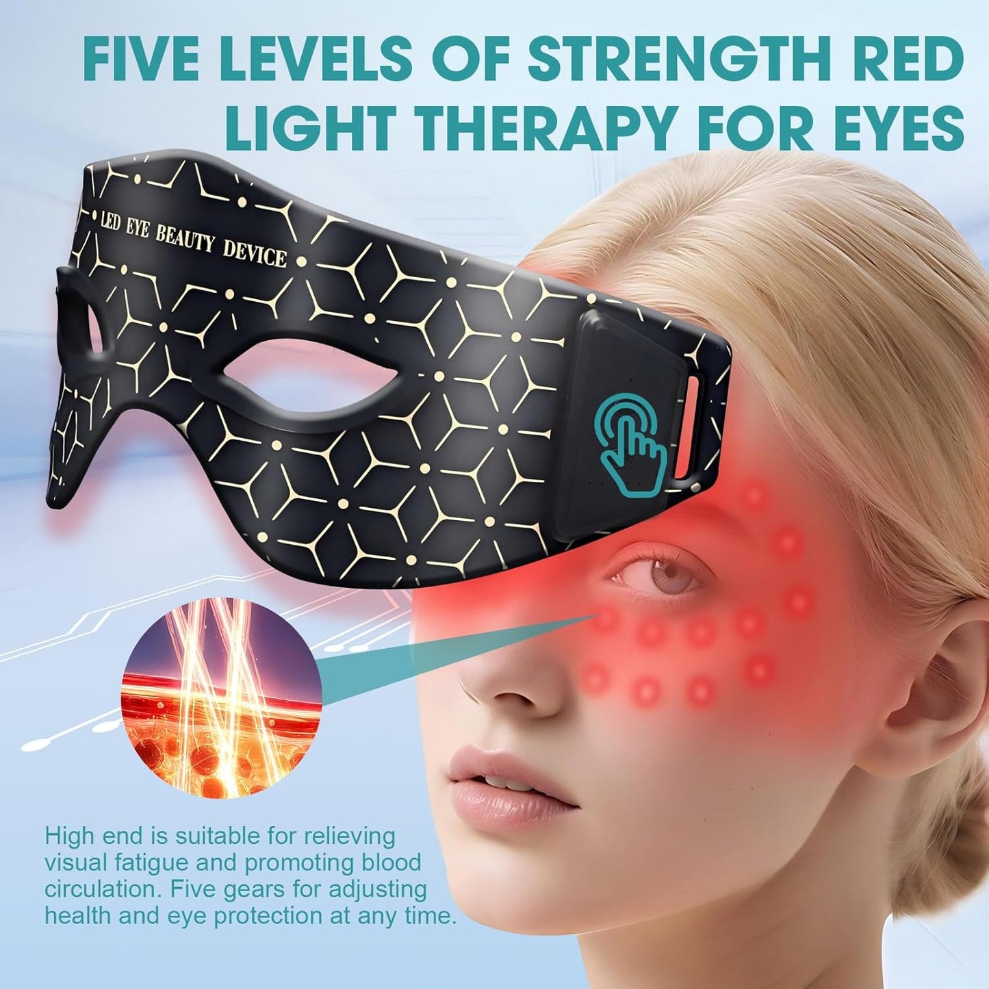 Red Light Therapy for Eyes, 5 Modes LED Eye Mask for Skin Rejuvenation, Anti-Aging, Boost Collagen, Under Eye Red Light Therapy Device for Dark Circles, EyeBags, Wrinkles