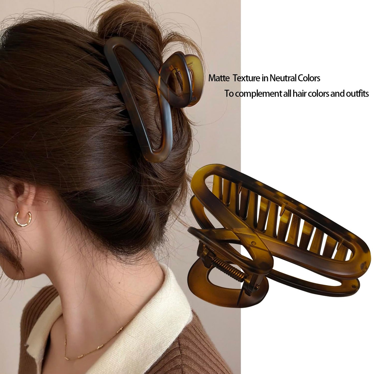 Large Hair Claw Clips, 4.3 Inch Non-Slip Big Unbreakable Hair Clip Matte Hair Claws for Women Long Thick Curly Hair, 2 Pack