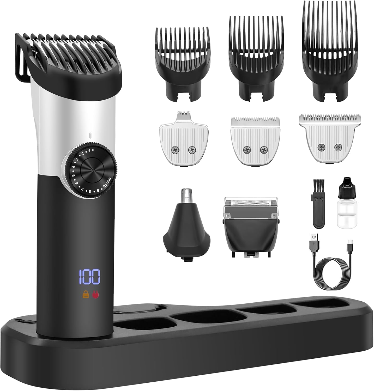 5 in 1 Hair Clippers, Adjustable Beard Trimmer for Men Professional, Cordless Barber Clippers and Trimmers Set, Hair Cutting Kit with LCD Display, Shaving Kit for Nose, Body, Face and Mustache