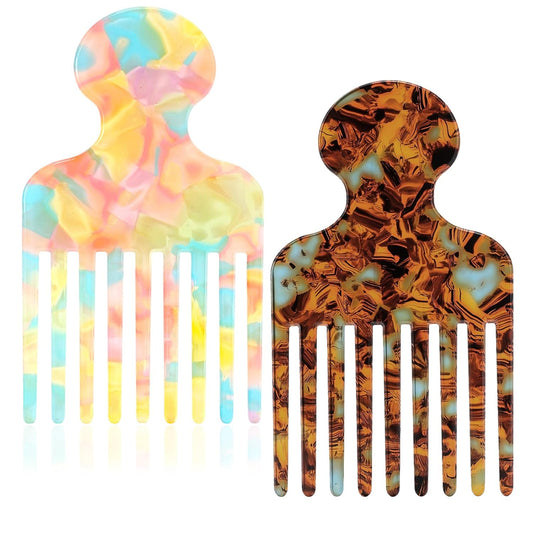 2pcs Hair Pick Comb Long Wide Tooth Comb for Curls 4.7in Smooth Detangling Lifting Curly Hair Picks Afro Smooth Styling Tools for Women Men Barber Supplies(Colorful)