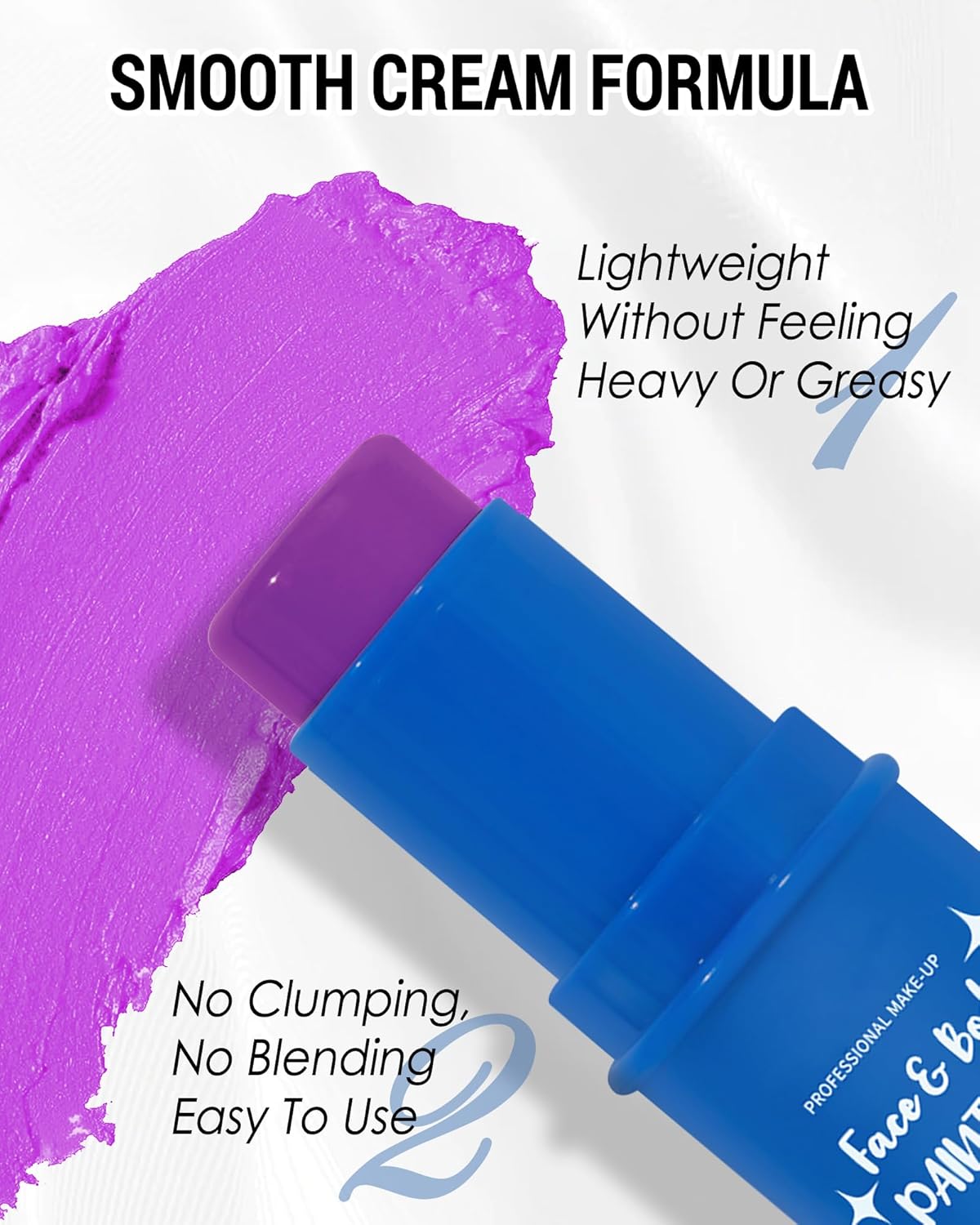 Purple Face Body Paint Stick, Waterproof Highly Pigmented Full Purple Body Paint for Adults, Eye Black Stick for Baseball Football Sports, Face Painting for SFX Cosplay Halloween Makeup-07