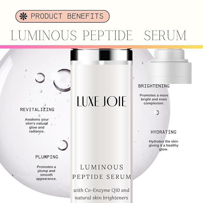 Luminous Peptide Serum Best Anti Aging Facial Treatment Skin Care Improve Fine Lines, Hydrate, Lifts Plumps Firms Reduce Deep Wrinkles Improve Skin Tone for Men and Women
