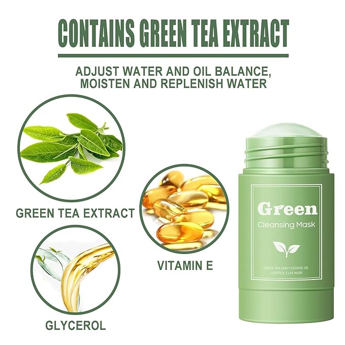 2 PCS Green Tea Purifying Clay Face Mask, Blackhead Remover With Green Tea Extract, Face Moisturizing，Deep Pore Cleansing for All Skin Types of Men And Women