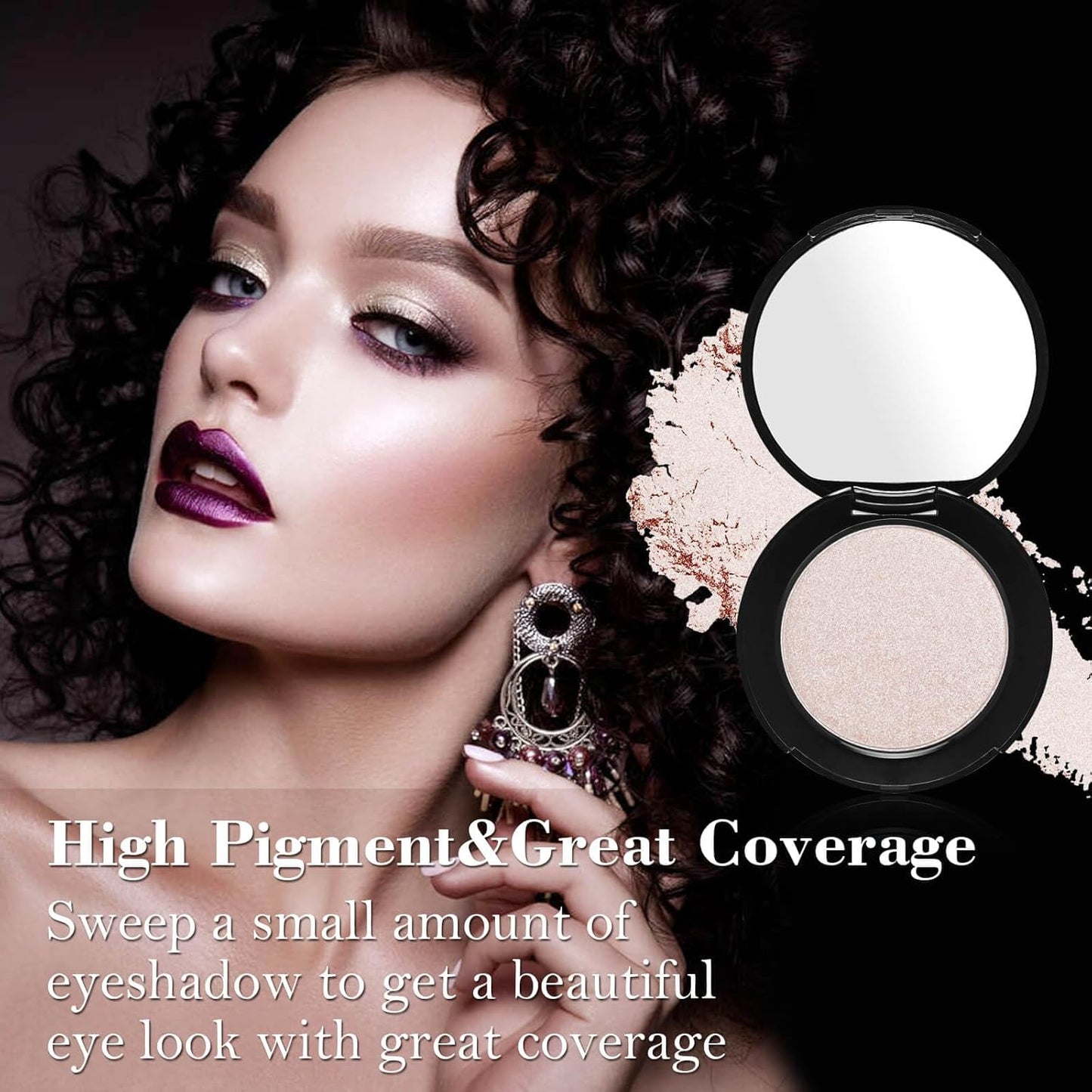 MEICOLY Champagne Shimmer Eyeshadow with Mirror,Shimmer Sparkly Eye Shadow Palette,Pressed Powder Single Eyeshadow for Women and Girls,Eye Makeup Eyelid Color,Long Wearing,Waterproof