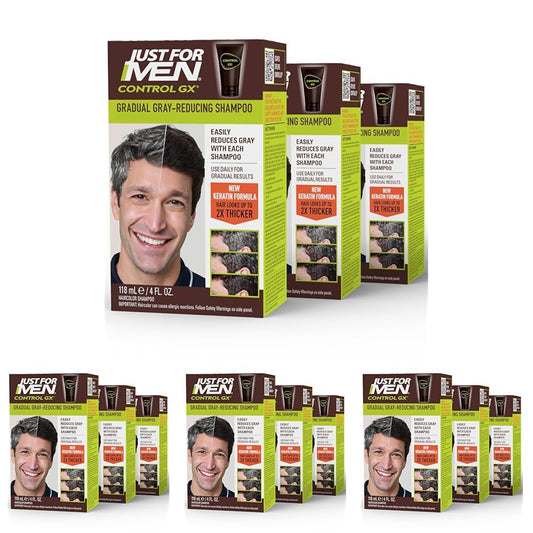 Just for Men Control GX Grey Reducing Shampoo, Gradual Hair Color with Keratin for Stronger Thicker and Healthier Looking Hair, 4 Fl Oz - Pack of 12 (Packaging May Vary)