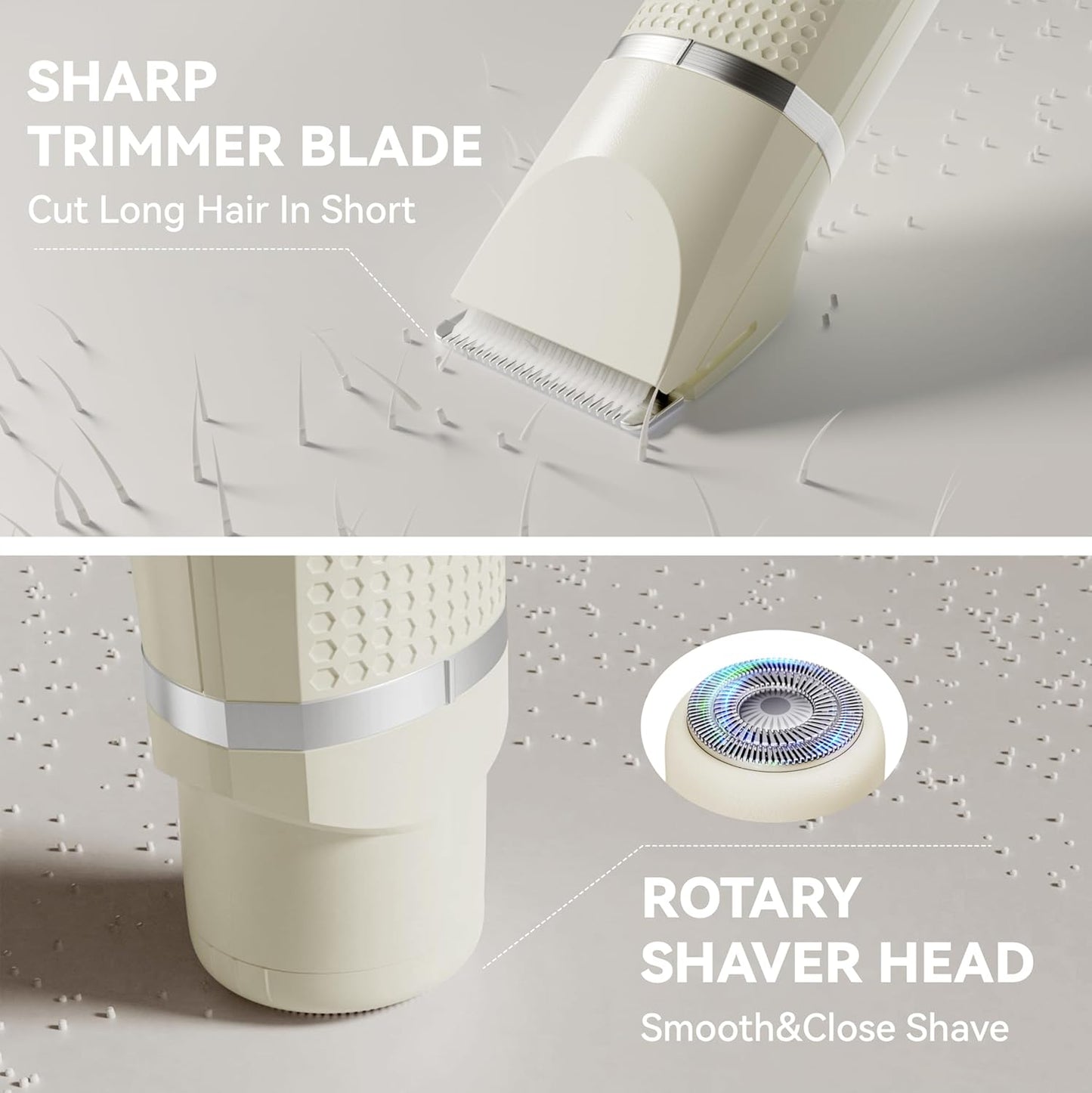 3-in-1 Electric Razor for Women - Waterproof Bikini Trimmer,Rechargeable Electric Shaver for Lady,Pubic Hair Trimmer Women,Personal Trimmer Groomer for Body Hair (Cream, LY)