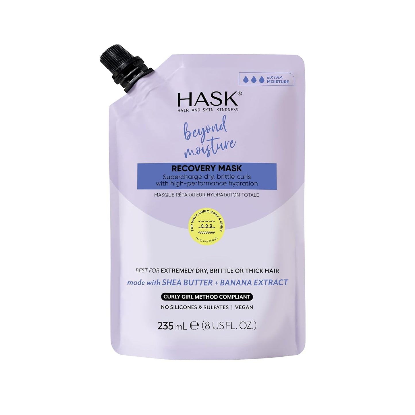 HASK Beyond Moisture Recovery Mask with Shea Butter & Banana Extract for Wavy, Curly, Coily & Kinky Hair, Softens, Moisturizes, Prevents Damage, Vegan, Sulfate-Free, Cruelty-Free – 8 fl oz