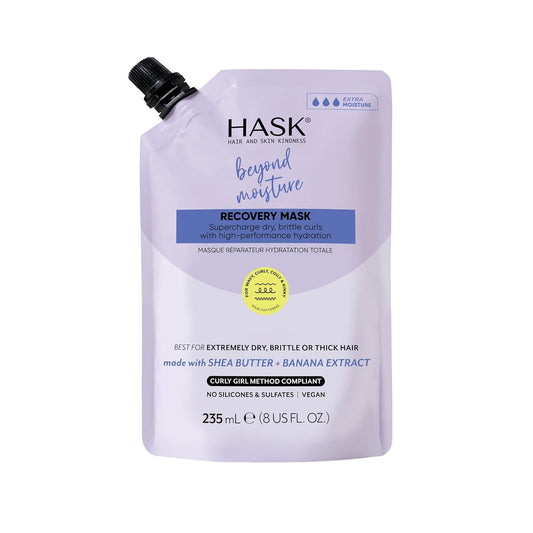 HASK Beyond Moisture Recovery Mask with Shea Butter & Banana Extract for Wavy, Curly, Coily & Kinky Hair, Softens, Moisturizes, Prevents Damage, Vegan, Sulfate-Free, Cruelty-Free – 8 fl oz