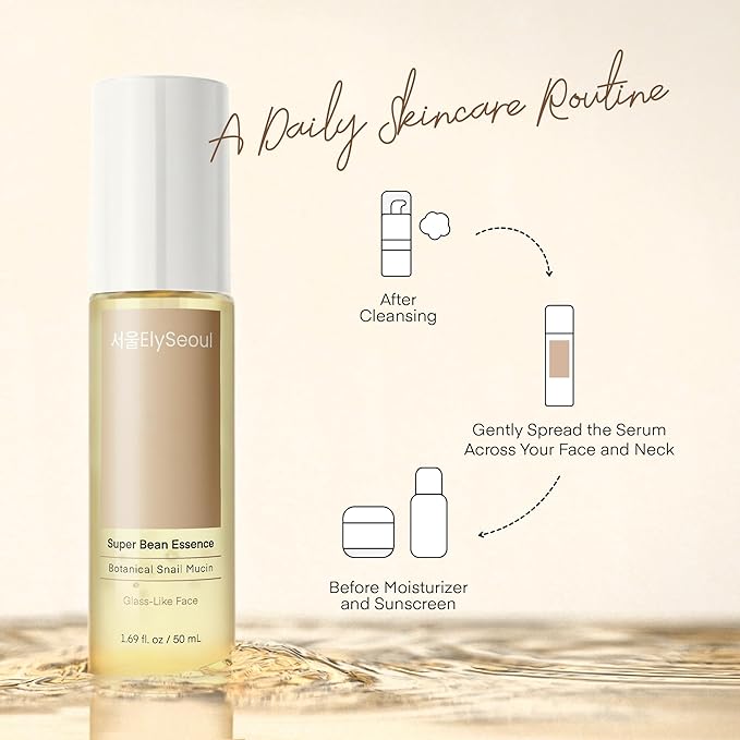 Bean Essence Face Repair Serum: Facial Hydrating & Glowing Botanical Snail Mucin for Glass-Like Skin from Korean Skincare, 1.69 fl. oz / 50mL
