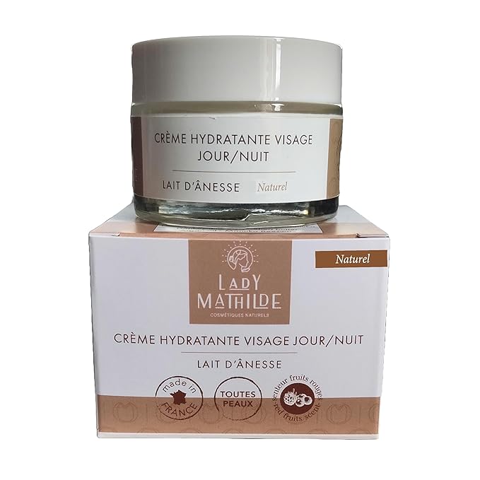 Moisturizing Face Cream - Day/Night - Donkey Milk - 100% natural - Normal, Dry, Oily, Sensitive Skin, Redness - Made in France - 50 ml jar