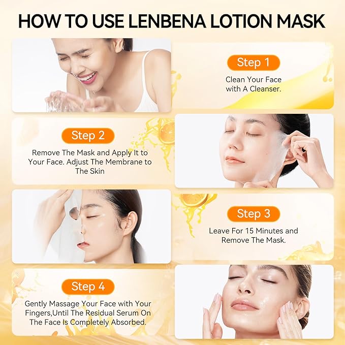 LANBENA VITAMIN C Hydrating Sheet Masks Brightening Firming Anti Aging - Overynight Hydrating Face Mask for All Skin Types Moisturizing Spa Skincare -1 Pack